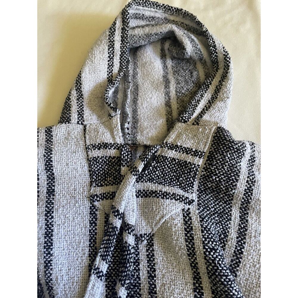 Baja Joe Poncho Adult SZ M Black Gray Hoodie Surfer Skater Drug Rug Mexican